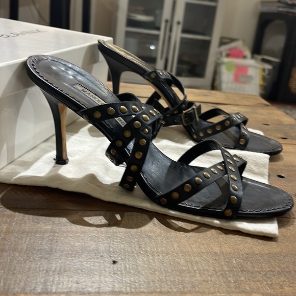 MANOLO Blahnik 39.5 strappy studded laceup heels sandals stilettos slides - Picture 4 of 6